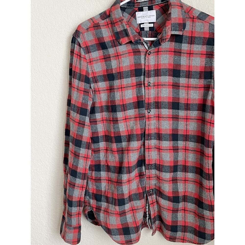 Denim & Flower Mens Medium Red 100% Cotton Flannel Button Up Shirt Preowned - Picture 2 of 10